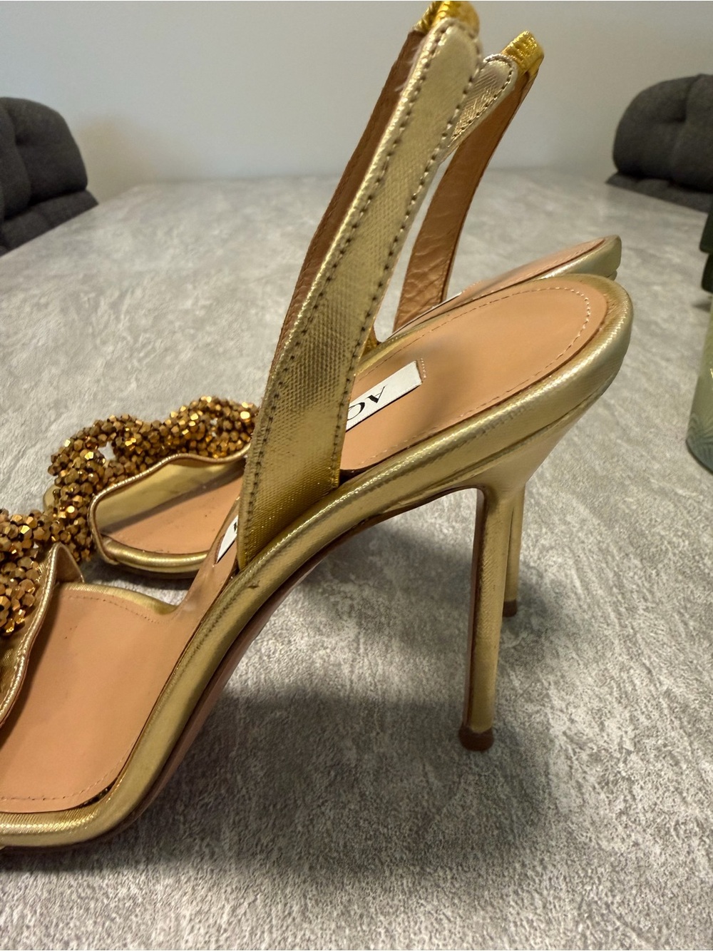 Aquazzura Metallic Gold Crystal-Embellished Slingback Heels - Picture 6 of 10